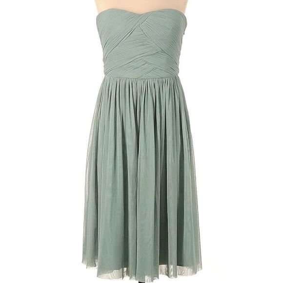 Anthro BHLDN Hitherto Sage Green Cordelia Strapless Fit and Flare Chiffon Dress - Picture 7 of 8